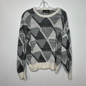 Outback Red Vintage Geometric Knit Sweater Women’s Medium White Black‎